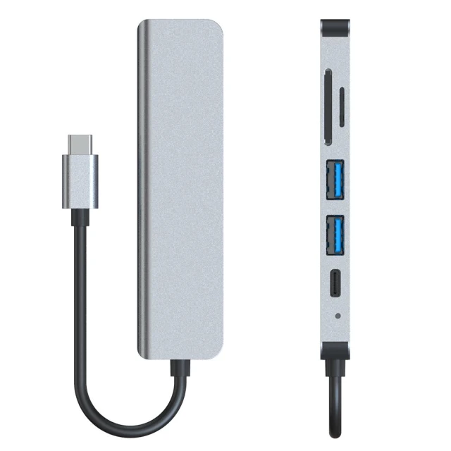 USB-хаб Tech-Protect V4 6-in-1 Grey USB-C - 2xUSB-A/HDMI/USB-C/SD/TF Grey (9589046919343)
