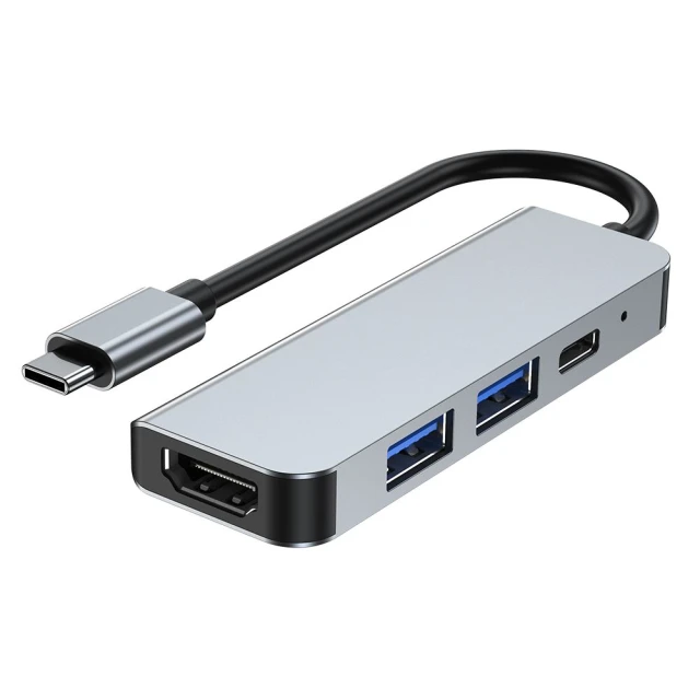 USB-хаб Tech-Protect V2 4-in-1 Grey USB-C - 2xUSB-A/HDMI/USB-C Grey (9589046919367)