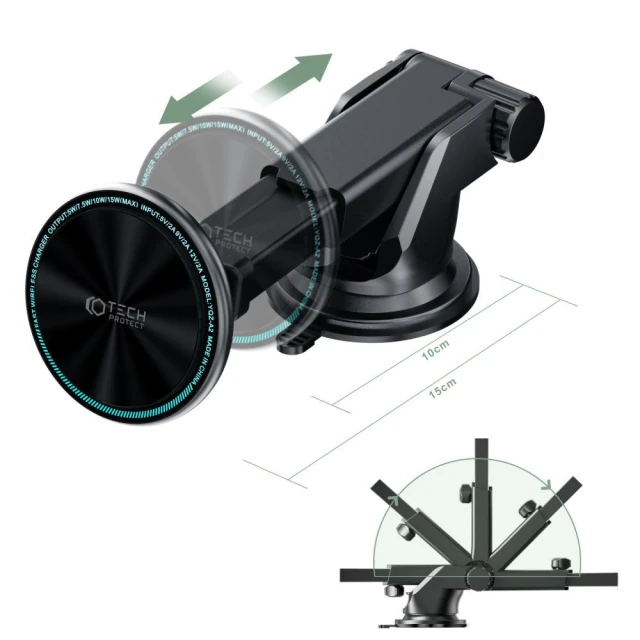 Автотримач з функцією бездротової зарядки Tech-Protect A2 Dash Car Mount Wireless Charger 15W Black with MagSafe (9589046926723)