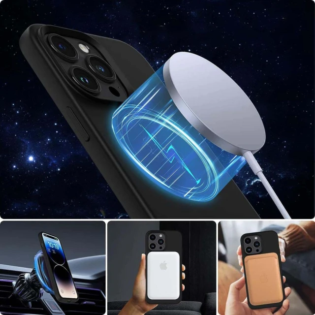 Чохол Tech-Protect Silicone для iPhone 14 | 13 Black with MagSafe (9319456604948)