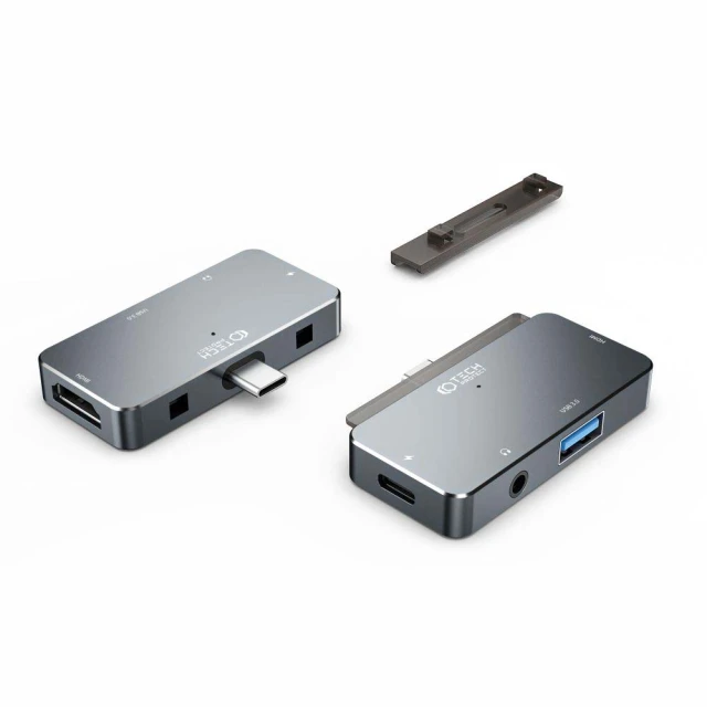 USB-хаб Tech-Protect V6-Hub Adapter 4in1 USB-A | USB-C PD 100W | HDMI 4K 30Hz | Mini Jack 3.5mm Grey (9490713931585)