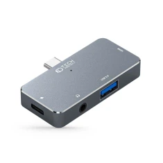 USB-хаб Tech-Protect V6-Hub Adapter 4in1 USB-A | USB-C PD 100W | HDMI 4K 30Hz | Mini Jack 3.5mm Grey (9490713931585)
