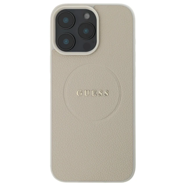 Чехол Guess Grained Gold Ring для iPhone 16 Pro Max Beige with MagSafe (GUHMP16XPGHSMME)