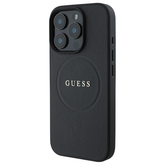Чохол Guess Grained Gold Ring для iPhone 16 Pro Max Black with MagSafe (GUHMP16XPGHSMMK)