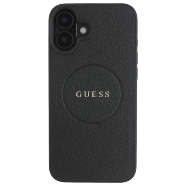 Чохол Guess Grained Gold Ring для iPhone 16 Plus Black with MagSafe (GUHMP16MPGHSMMK)