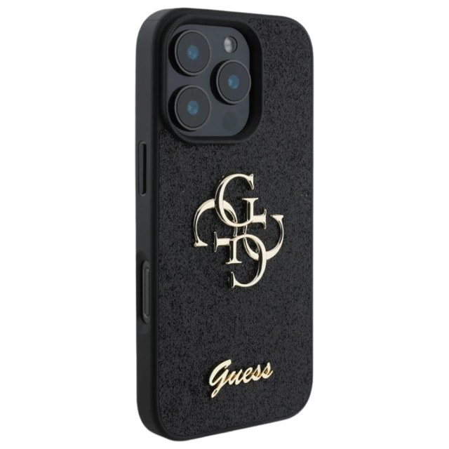 Чохол Guess Glitter Script Big 4G для iPhone 16 Pro Max Black (GUHCP16XHG4SGK)