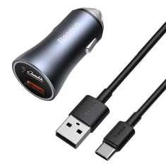 Автомобильное зарядное устройство Baseus Golden Contactor Pro 40W 2USB with Cable Type-C 1m Dark Grey (TZCCJD-A0G)