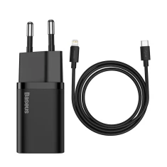 Сетевое зарядное устройство Baseus Super Silicone PD 20W USB-C with USB-C to Lightning Cable 1m Black (TZCCSUP-B01)