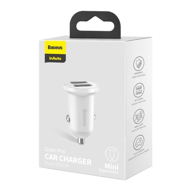Автомобільний зарядний пристрій Baseus Grain Pro 2USB White (CCALLP-02)