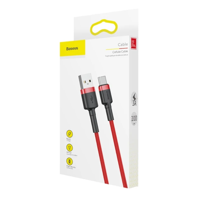 Кабель Baseus Cafule USB-A to USB-C 1m Red (CATKLF-B09)