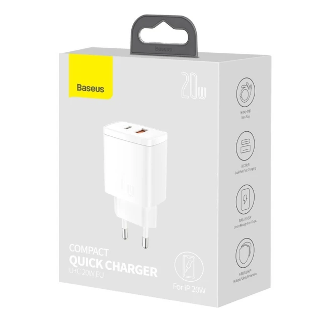 Мережевий зарядний пристрій Baseus Compact QC 20W USB-C | USB-A White (CCXJ-B02)