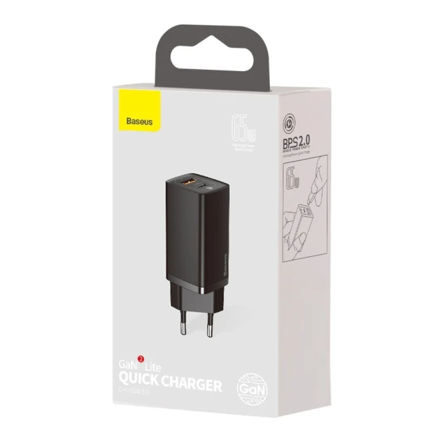 Мережевий зарядний пристрій Baseus GaN2 Lite QC 65W USB-C | USB-A Black (CCGAN2L-B01)