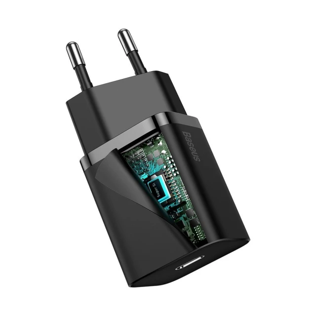 Мережевий зарядний пристрій Baseus Super Silicone PD 20W USB-C with USB-C to Lightning Cable 1m Black (TZCCSUP-B01)