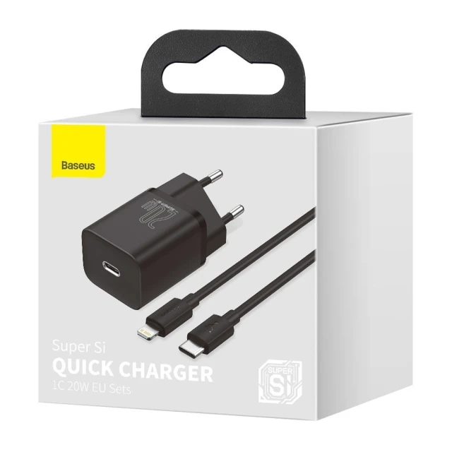 Мережевий зарядний пристрій Baseus Super Silicone PD 20W USB-C with USB-C to Lightning Cable 1m Black (TZCCSUP-B01)