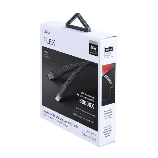 Кабель Uniq MFI Flex USB-C- Lightning 18W 1.2 m Nylon Gray / Charcoal Gray (UNIQ-FLEX(CTMFI)-GREY)