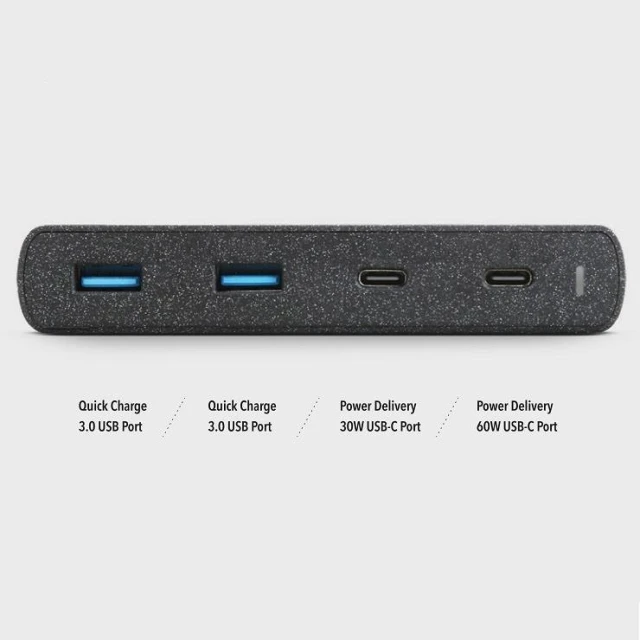 Мережевий зарядний пристрій Uniq HUB Surge 90 Вт 2xUSB Quick Charge 3.0 + 2xUSB-C PD 3.0 (LITHOS Collective) Black / Charcoal Black (8886463668108)