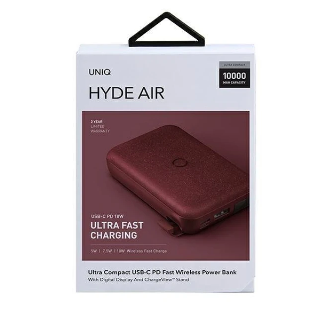Портативна батарея Uniq Hyde Air 10000mAh USB-C 18W PD Fast Wireless induction Maroon (UNIQ-HYDEAIR-MARN)
